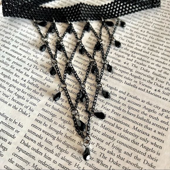 Black Beaded Chain Choker Necklace Gothic Style Bead Chains Layer - Picture 4 of 4